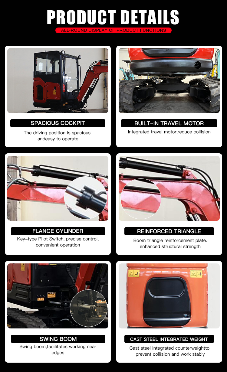 Mini Small Micro Crawler Bagger Digger Excavator Machine 2t 0.8 1.2 1.5 2 Ton 3Ton Mini Excavator details